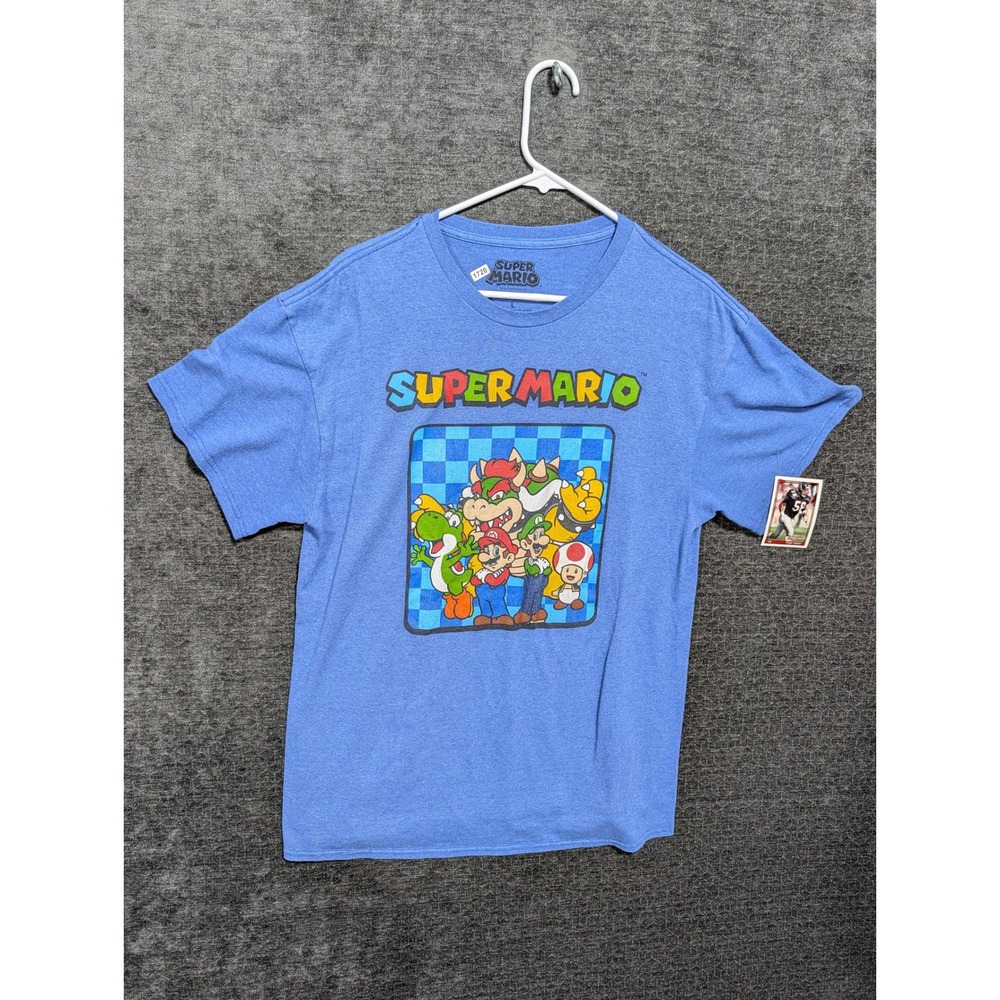 Super Mario Nintendo Graphic T-Shirt Blue Heather Crew Neck Large Hybrid Apparel